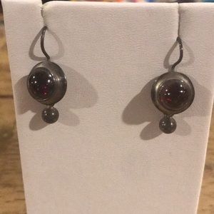 Silver and Red Dangle Earrings